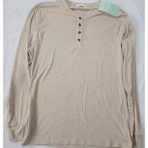 Derminpro Men's Long Sleeve Soft Shirt Oatmeal Beige Size LARGE New Four Buttons